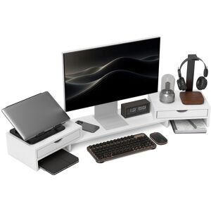 HOMCOM Dual Monitor Stand Riser with 2 Drawers, Adjustable Length and Angle, 116cm Monitor Riser for Laptop, Computer, PC, Small Printer, White HOMCOM Dual Monitor Stand Riser with 2 Drawers, Adjustable Length and Angle, 116cm Monitor Riser for Laptop, Computer, PC, Small Printer, White