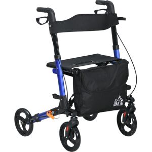 HOMCOM 4 Wheel Rollator with Seat and Back, Folding Mobility Walker, Adjustable Height, Dual Brakes, Cane Holder, Lightweight Aluminium