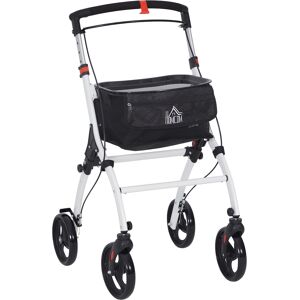HOMCOM Folding Upright Rollator Walker with Storage Bag, Tray, Dual Brakes, Adjustable Handle Height, Mobility Aid Rolling 4 Wheeled Walker, White HOMCOM Folding Upright Rollator Walker with Storage Bag, Tray, Dual Brakes, Adjustable Handle Height, Mobility Aid Rolling 4 Wheeled Walker, White
