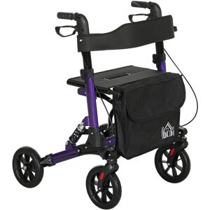 HOMCOM Folding Rollator Walker with Seat, Backrest, Lightweight Walking Frame with Storage Bag, Dual Brakes, Adjustable Handle Height, Suspension System, 4 Wheeled Walker for Seniors, Purple HOMCOM Folding Rollator Walker with Seat, Backrest, Lightweight Walking Frame with Storage Bag, Dual Brakes, Adjustable Handle Height, Suspension System, 4 Wheeled Walker for Seniors, Purple