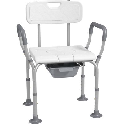 HOMCOM Height Adjustable Shower Stool with Arms and Back, Non-Slip Bedside Commode, Detachable Bucket, White Aosom UK HOMCOM Height Adjustable Shower Stool with Arms and Back, Non-Slip Bedside Commode, Detachable Bucket, White Aosom UK
