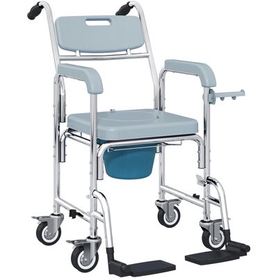 HOMCOM Rolling Shower Wheelchair for Seniors, Bedside Commode Chair with Locking Wheels, Seat, Backrest, Arms, Grey HOMCOM Rolling Shower Wheelchair for Seniors, Bedside Commode Chair with Locking Wheels, Seat, Backrest, Arms, Grey