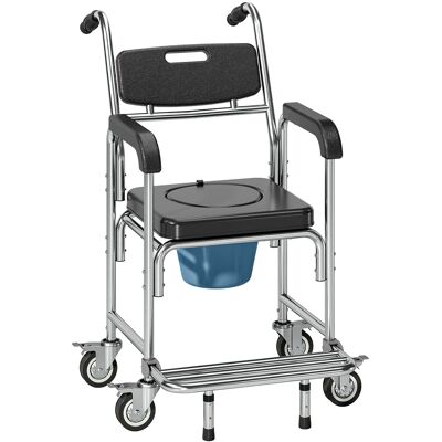 HOMCOM Transport Beside Shower Chair, 3-in-1 Commode Chair with Wheels and Padded Seat, Black HOMCOM Transport Beside Shower Chair, 3-in-1 Commode Chair with Wheels and Padded Seat, Black