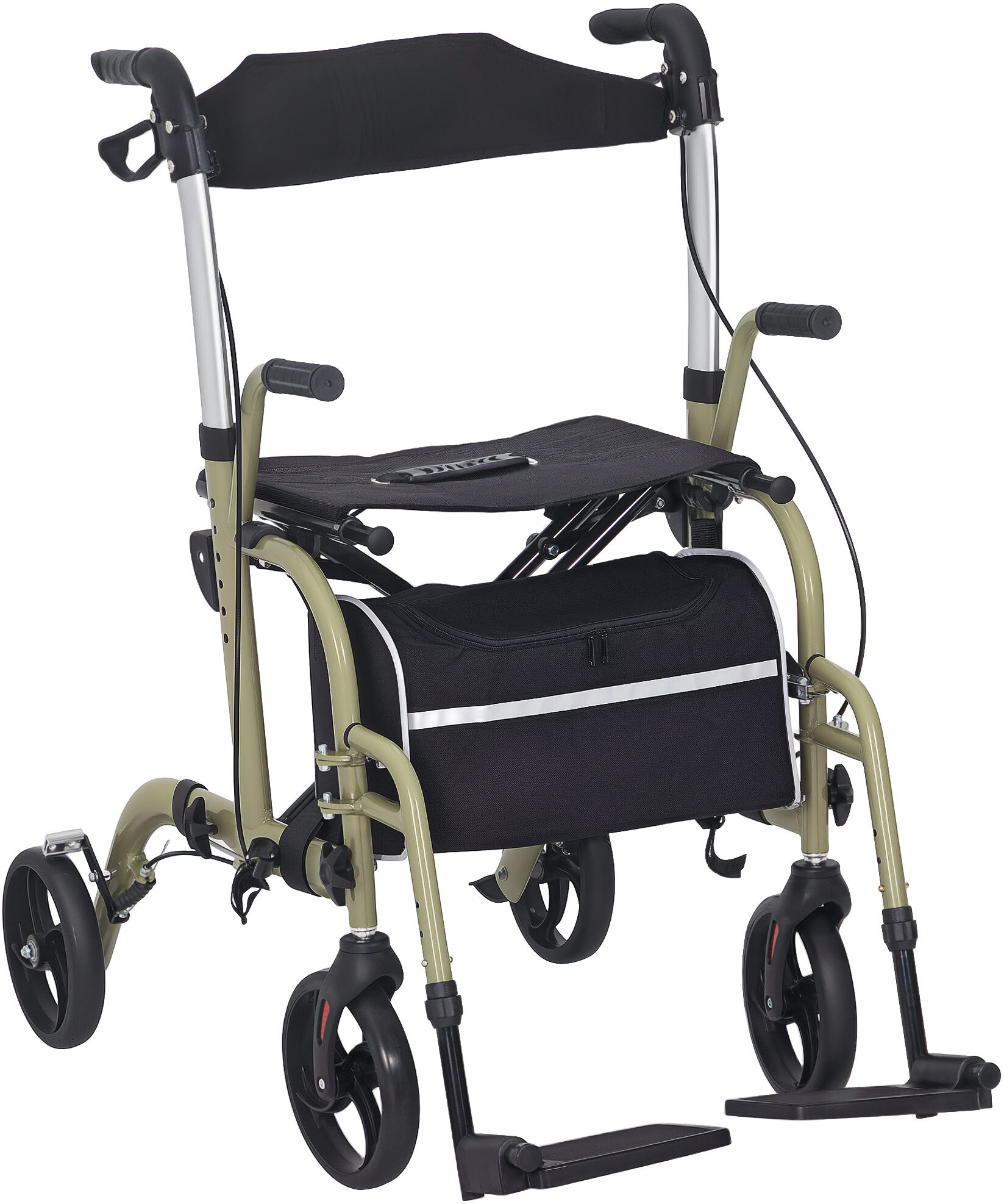 HOMCOM 2 in 1 Wheelchair & Folding Rollator Walker with Seat, Footrest Combo, Storage Bag, Adjustable Height, 4 Wheeled Walker, Yellow-green