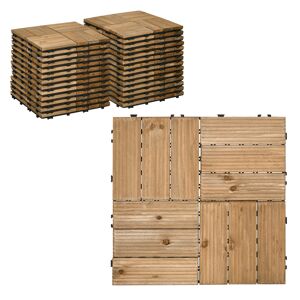 Outsunny 27 Pcs Wooden Interlocking Decking Tiles, Outdoor Flooring Tiles for Patio, Balcony Terrace Hot Tub 30 x 30 cm per Piece 2.5㎡ per Pack Brown