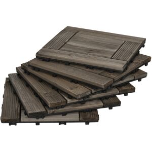 Outsunny 27 Pcs Wooden Interlocking Decking Tiles, 30 x 30 cm Outdoor Flooring Tiles, 2.5㎡ per Pack, for Patio, Balcony Terrace Hot Tub Charcoal Grey