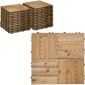 Outsunny 27 Pcs Wooden Interlocking Decking Tiles, Outdoor Flooring Tiles for Patio, Balcony Terrace Hot Tub 30 x 30 cm per Piece 2.5㎡ per Pack Brown