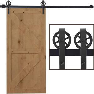 HOMCOM 6.6 FT/ 2000mm Carbon Steel Sliding Barn Door Kits Hardware Closet Set Track System for Single Wooden Door Industrial Wheel Style Roller