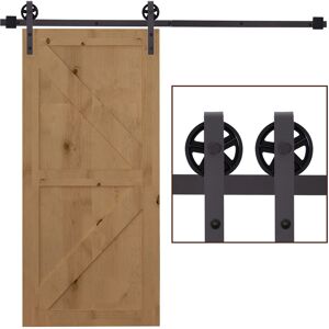 HOMCOM Modern Sliding Barn Door Closet Hardware Track Kit Track System Unit for Single Wooden Door 6FT/1830mm