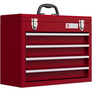 DURHAND Lockable Metal Tool Box, 4 Drawer Tool Chest with Latches, Handle, Ball Bearing Runners, Red Aosom UK DURHAND Lockable Metal Tool Box, 4 Drawer Tool Chest with Latches, Handle, Ball Bearing Runners, Red Aosom UK