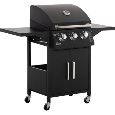Outsunny 3 Burner Gas BBQ Grill Outdoor Portable Barbecue Trolley w/ Warming Rack, Side Shelves, Storage Cabinet, Thermometer, Carbon Steel, Black Outsunny 3 Burner Gas BBQ Grill Outdoor Portable Barbecue Trolley w/ Warming Rack, Side Shelves, Storage Cabinet, Thermometer, Carbon Steel, Black