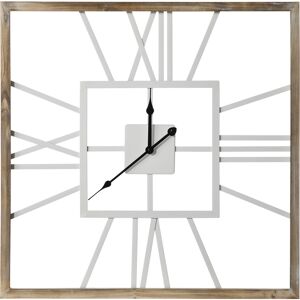 HOMCOM Silent Wall Clock, Vintage Design with Roman Numerals, 60cm Metal Wood, Non-Ticking for Living Room Kitchen, Distressed White.