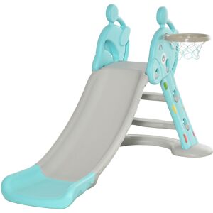 HOMCOM Kids 2 in 1 Slide with Basketball Hoop, Toddler Freestanding Slider Playset, 18 months - 4 Years - Deer Shaped, Blue