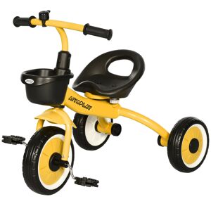 AIYAPLAY Children's Trike with Adjustable Seat, Storage Basket & Bell, Durable Tricycle for 2-5 Years, Yellow