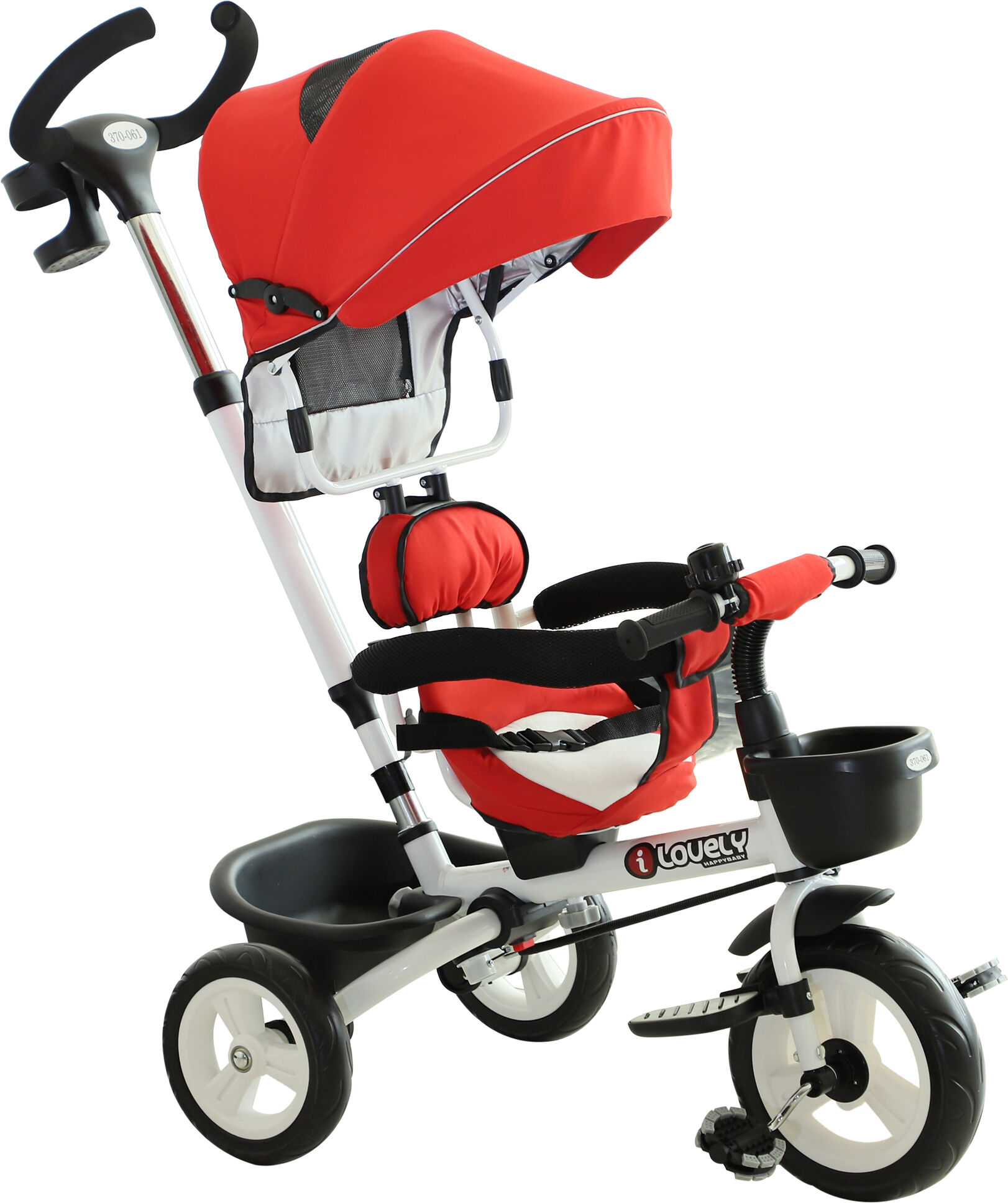 HOMCOM 4-in-1 Kids Tricycle Stroller W/ Canopy-Red