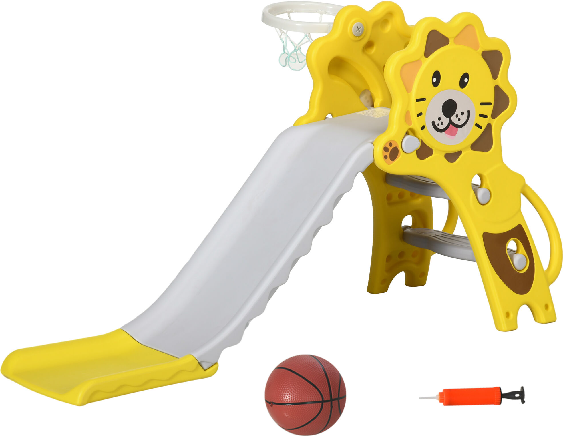 AIYAPLAY Baby Slide with Basketball Hoop, Easy to Assemble Kids Slide for Indoor Use, for Ages 18-36 Months - Yellow