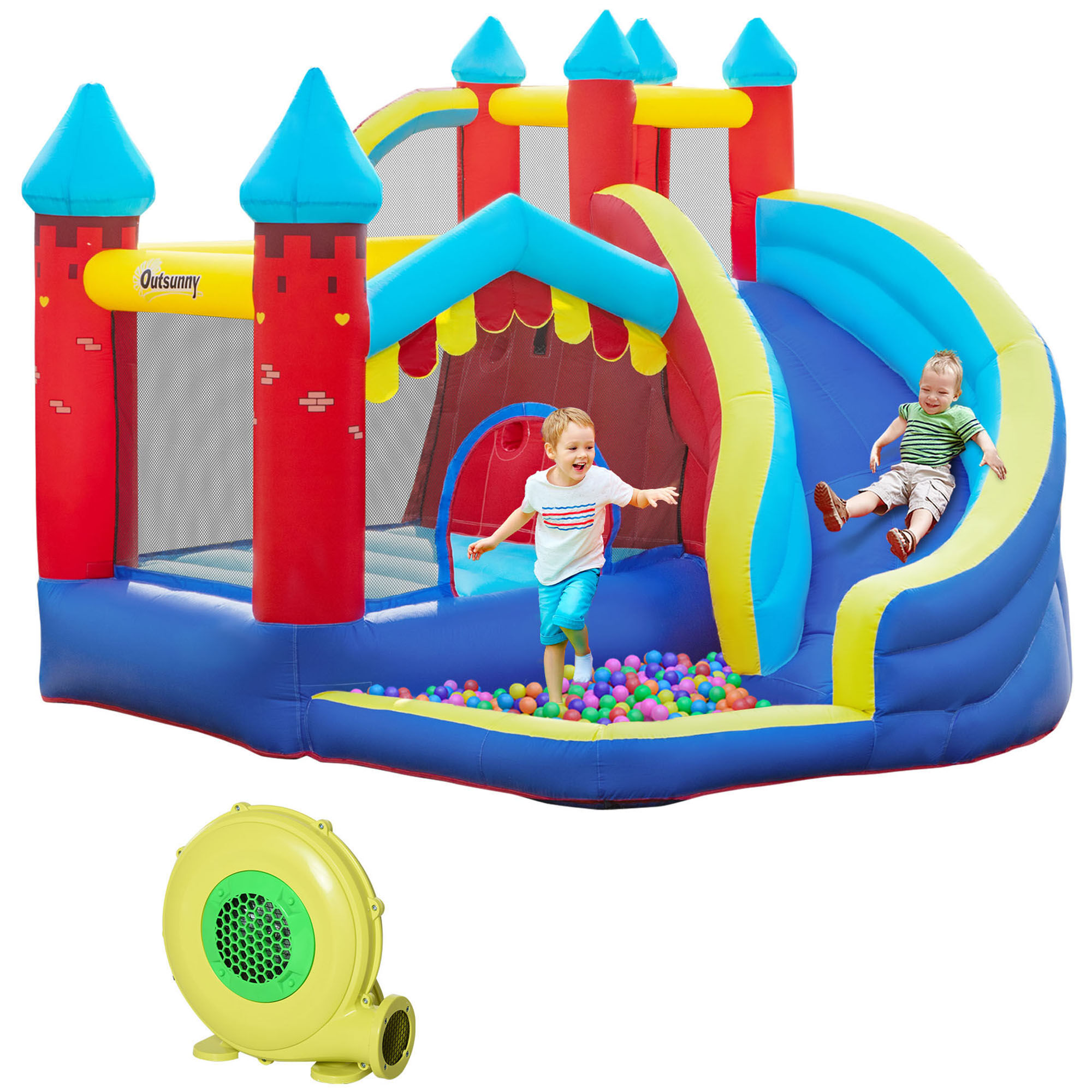 Outsunny Children's Inflatable Play Castle, 4-in-1 Bouncy House with Slide, Water Pool, Climbing Wall, for Ages 3-8, 2.9 x 2.7 x 2.3m