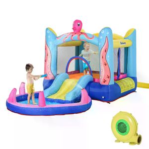 Outsunny Kids Bounce Castle House Inflatable Trampoline Slide Water Pool 3 in 1 with Inflator for Kids Age 3-12 Octopus Design 3.8 x 2 x 1.8m