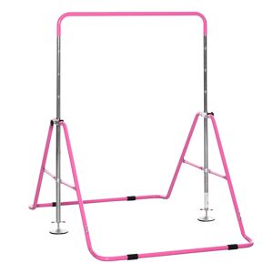 HOMCOM Folding Gymnastics Bar for Children, Adjustable Height Horizontal Bar with Sturdy Triangle Base, Home Training Equipment, Pink