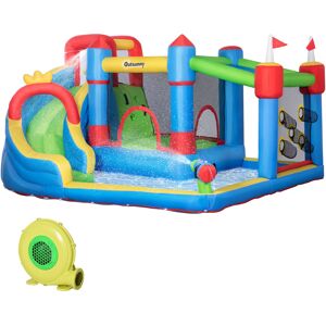 Outsunny 5 in 1 Kids Bounce Castle Large Castle Style Inflatable House Slide Trampoline Pool Water Gun Climbing Wall for Kids Age 3-8