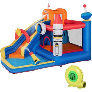 Outsunny 5 in 1 Kids Bounce Castle Large Water Space Style Inflatable House Slide Trampoline Pool Water Gun Climbing Wall for Kids Age 3-8