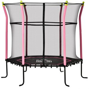 HOMCOM 5.2FT / 63 Inch Kids Trampoline With Enclosure Net Mini Indoor Outdoor Trampolines for Child Toddler Age 3 - 10 Years Pink