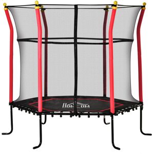 HOMCOM 5.2FT / 63 Inch Kids Trampoline With Enclosure Net Mini Indoor Outdoor Trampolines for Child Toddler Age 3 - 10 Years Red