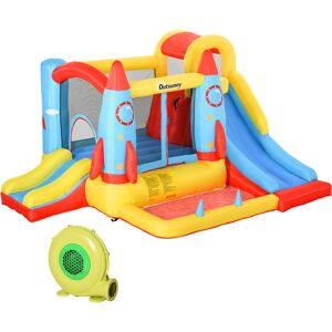 Outsunny Kids Bounce Castle House Inflatable Trampoline Slide Water Pool 3 in 1 with Blower for Kids Age 3-10 Rocket Design 3.3 x 2.65 x 1.85m