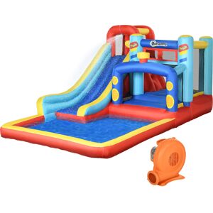 Outsunny 4 in 1 Bouncy Castle, with Slide, Pool, Trampoline, Climbing Wall, Blower - Multicoloured