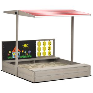 Outsunny Children's Wooden Sandpit with Protective Canopy and Seating, Outdoor Play Area, Grey