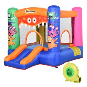 Outsunny Kids Bounce Castle House Inflatable Trampoline Slide Basket with Blower for Kids Age 3-8 Monster Design 2.5 x 1.8 x 1.75m Multi-color