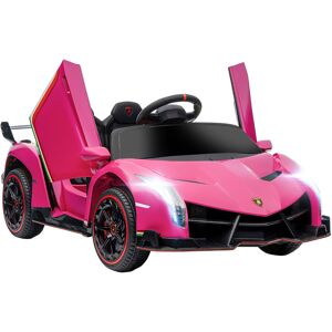 HOMCOM Lamborghini Veneno Licensed 12V Kids Electric Ride on Car w/ Butterfly Doors, Portable Battery, Powered Electric Car w/ Bluetooth, Pink