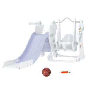 AIYAPLAY Space-Themed Kids Slide and Swing Set, with Basketball Hoop