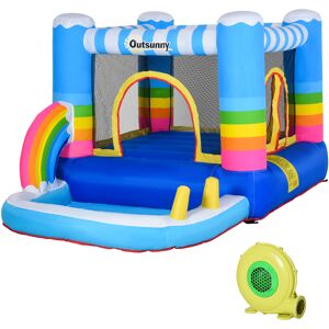 Outsunny Kids Bouncy Castle House Inflatable Trampoline Water Pool 2 in 1 with Blower for Kids Age 3-12 Rainbow Design 2.9 x 2 x 1.55m