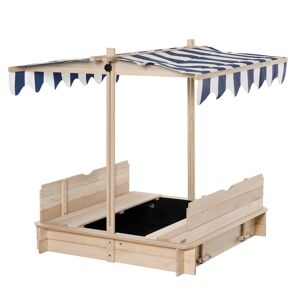 Outsunny Children Cabana Sandbox Kids Square Wooden Sandpit Outdoor Backyard Playset Play Station Adjustable Canopy, 106x106x121cm