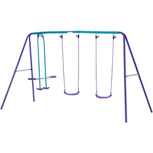 Outsunny Height Adjustable Metal Swing Set with Glider, Two Swing Seats and Adjustable Height, Outdoor Heavy Duty A-Frame