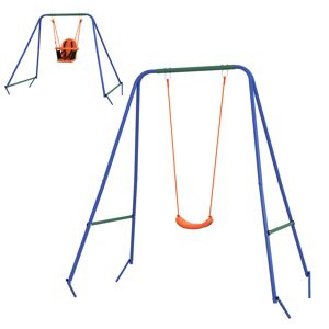 Outsunny Nursery Swing Set 2-in-1, Metal Frame with Comfortable Seat and Safety Belt, Orange