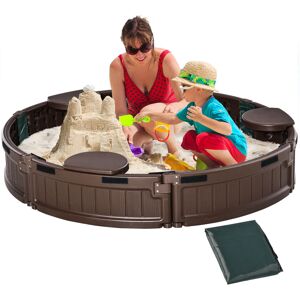 Outsunny Kids Outdoor Round Sandbox w/ Waterproof Oxford Canopy Bottom Fabric Liner Children Playset for 3-12 years old Backyard Brown