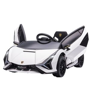 HOMCOM Compatible 12V Battery-powered Kids Electric Ride On Car Lamborghini SIAN Toy with Parental Remote Control Lights MP3 for 3-5 Years Old White
