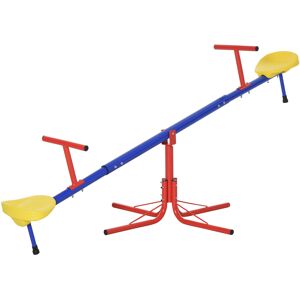 Outsunny Metal Seesaw for Kids, 360° Degree Rotating Outdoor Play Equipment, Swivel Teeter Totter, Durable Steel Construction, Blue and Green.