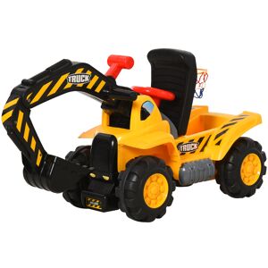 HOMCOM 4-in-1 Kids Excavator Ride On Truck, HDPE, Durable and Safe, Yellow/Black