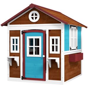 Outsunny Wooden Playhouse with Doors, Windows, Plant Pots, Boxes, for 3-8 Years - Dark Brown