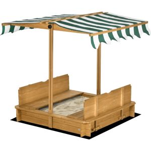 Outsunny Wooden Sandpit with Adjustable Canopy Light Brown