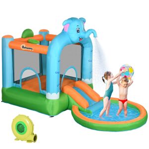 Outsunny Elephant-Themed Inflatable Play Centre, Bouncy Castle with Water Park for Ages 3-8, Multicoloured