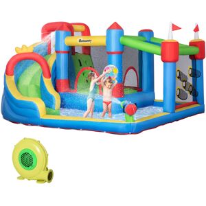 Outsunny 5 in 1 Kids Bounce Castle Large Castle Style Inflatable House Slide Trampoline Pool Water Gun Climbing Wall for Kids Age 3-8