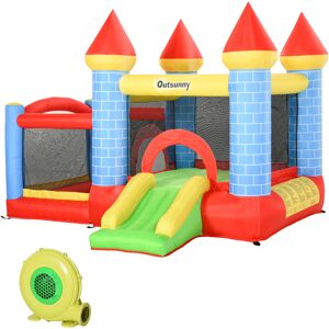 Outsunny Kids Bounce Castle House Inflatable Trampoline Slide Water Pool Basket 4 in 1 with Inflator for Kids Age 3-10 Castle Design 3 x 2.75 x 2.1m