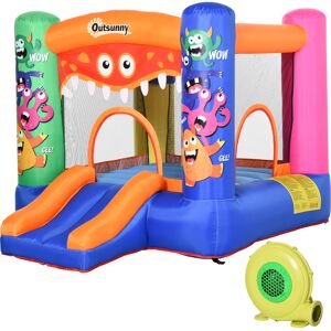 Outsunny Kids Bounce Castle House Inflatable Trampoline Slide Basket w/ Blower for Kids Age 3-8 2.5 x 1.8 x 1.75m Multi-color Aosom UK