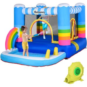 Outsunny Kids Bouncy Castle House Inflatable Trampoline Water Pool 2 in 1 with Blower for Kids Age 3-12 Rainbow Design 2.9 x 2 x 1.55m