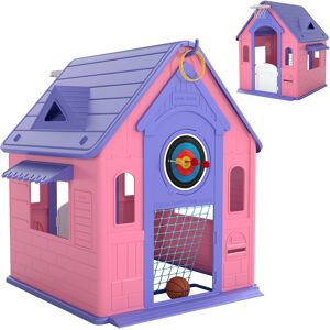 AIYAPLAY 5-in-1 Playhouse for Kids Outdoor Indoor with Basketball Hoop, Football Goal, Dartboard, Ring Toss for 2-5 Years, Pink AIYAPLAY 5-in-1 Playhouse for Kids Outdoor Indoor with Basketball Hoop, Football Goal, Dartboard, Ring Toss for 2-5 Years, Pink