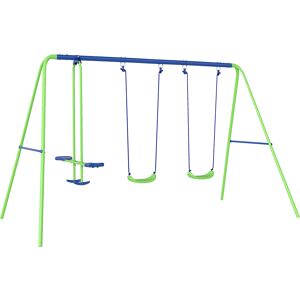 Outsunny Metal Swings & Seesaw Set Double Seats with a Height Adjustable Children Outdoor Backyard Play Set for Toddlers Over 3 Years Old, Green Outsunny Metal Swings & Seesaw Set Double Seats with a Height Adjustable Children Outdoor Backyard Play Set for Toddlers Over 3 Years Old, Green